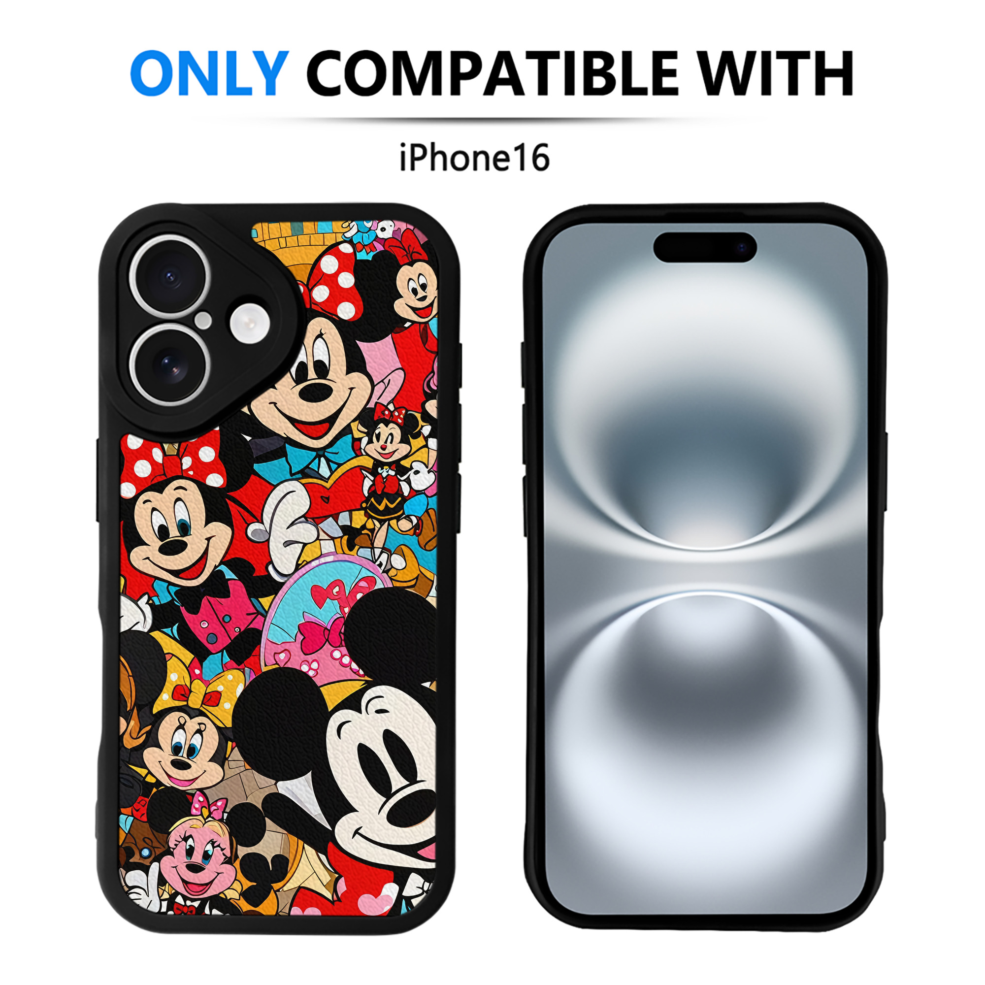 （画像用） ミッキーマウス Mickey Mouse 【iPhone 16シリーズ対応】シリコンスマホケース（レザー調） 材質：シリコン